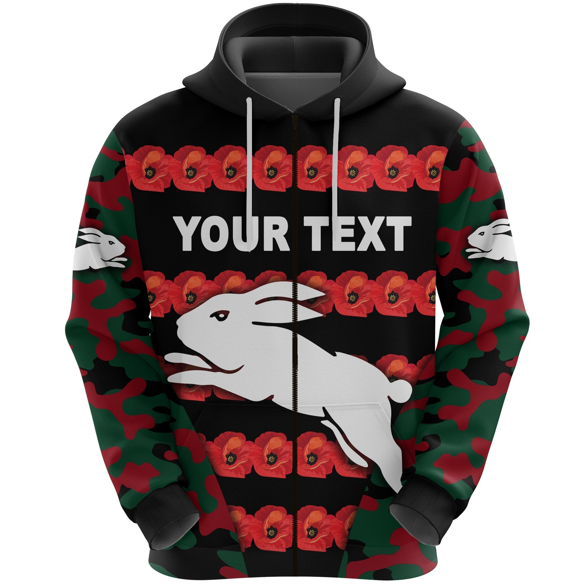 custom-personalised-south-sydney-rabbitohs-zip-hoodie-anzac-day-poppy-flower-vibes