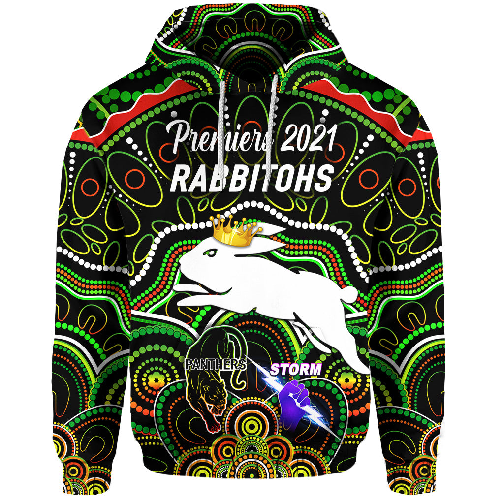 custom-personalised-south-sydney-rabbitohs-hoodie-2021-indigenous-premiers-the-king-black-custom-text-and-number