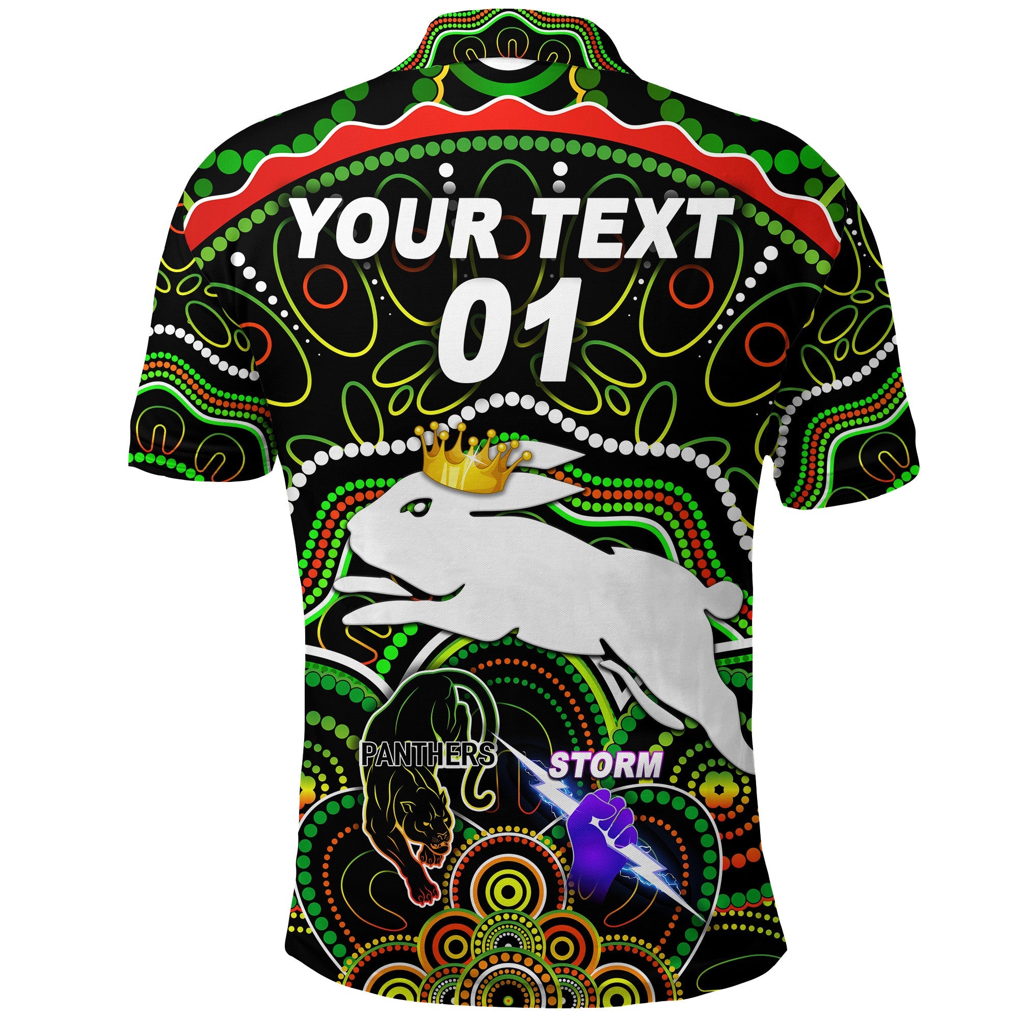 custom-personalised-south-sydney-rabbitohs-polo-shirt-2021-indigenous-premiers-the-king-black-custom-text-and-number