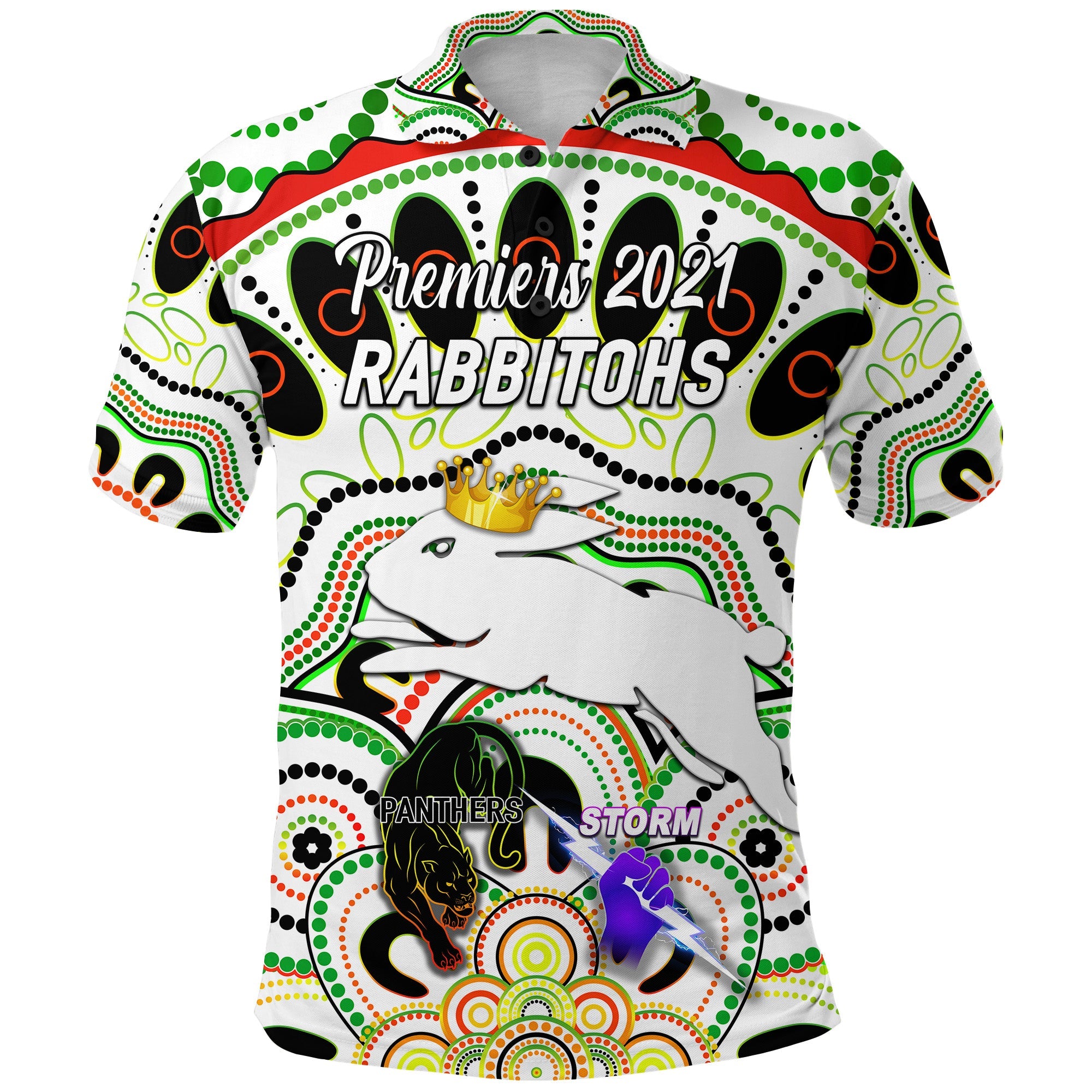 custom-personalised-south-sydney-rabbitohs-polo-shirt-2021-indigenous-premiers-the-king-white-custom-text-and-number