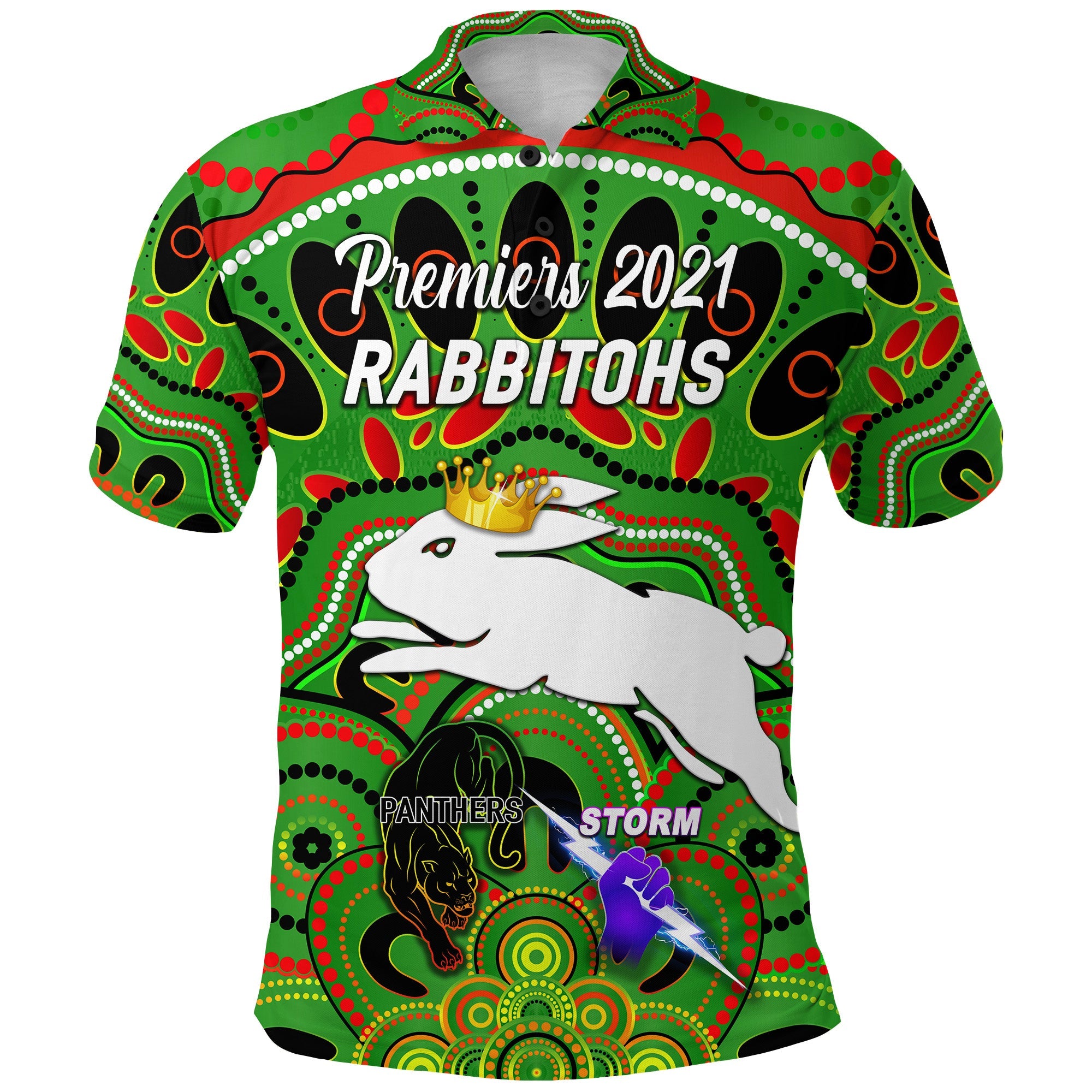 custom-personalised-south-sydney-rabbitohs-polo-shirt-2021-indigenous-premiers-the-king-green-custom-text-and-number