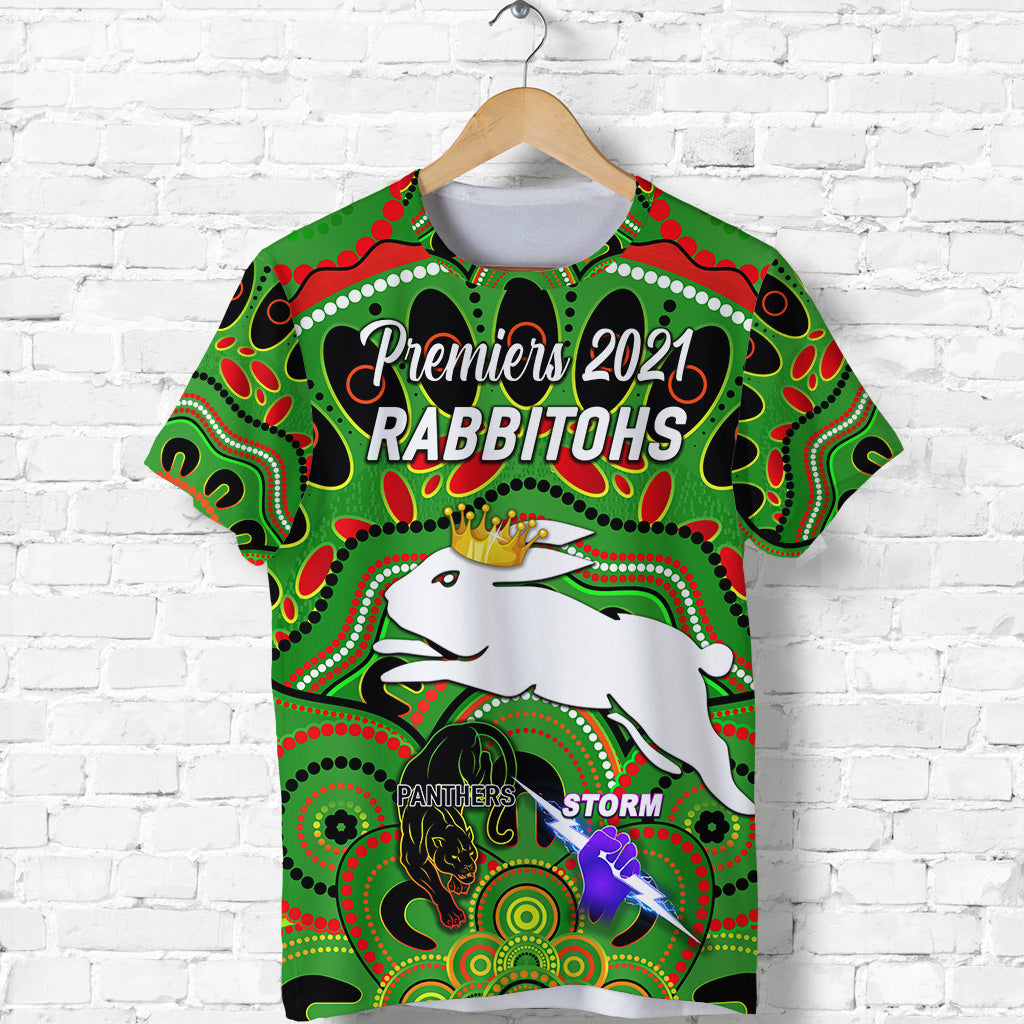 custom-personalised-south-sydney-rabbitohs-t-shirt-2021-indigenous-premiers-the-king-green-custom-text-and-number