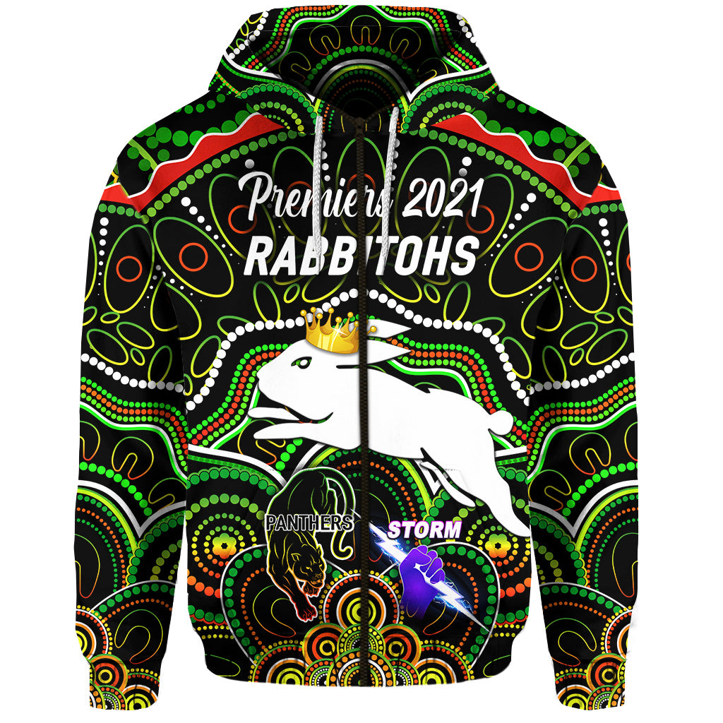 custom-personalised-south-sydney-rabbitohs-zip-hoodie-2021-indigenous-premiers-the-king-black-custom-text-and-number