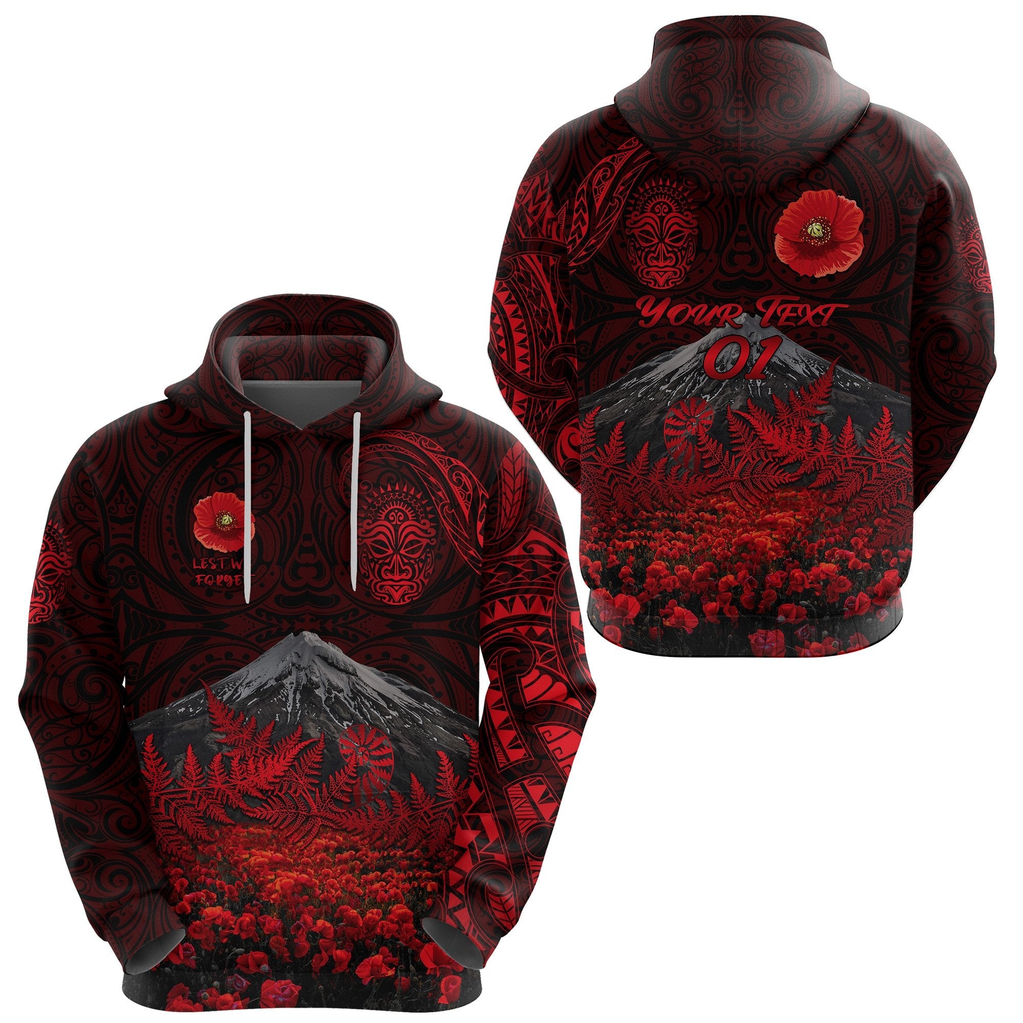custom-personalised-warriors-rugby-hoodie-new-zealand-mount-taranaki-with-poppy-flowers-anzac-vibes-red-custom-text-and-number