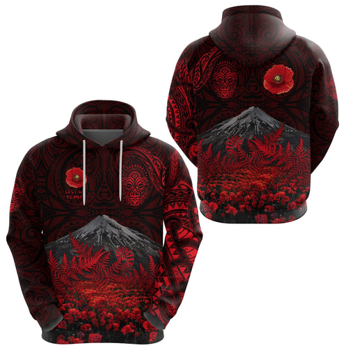 Warriors Rugby Hoodie New Zealand Mount Taranaki With Poppy Flowers Anzac Vibes