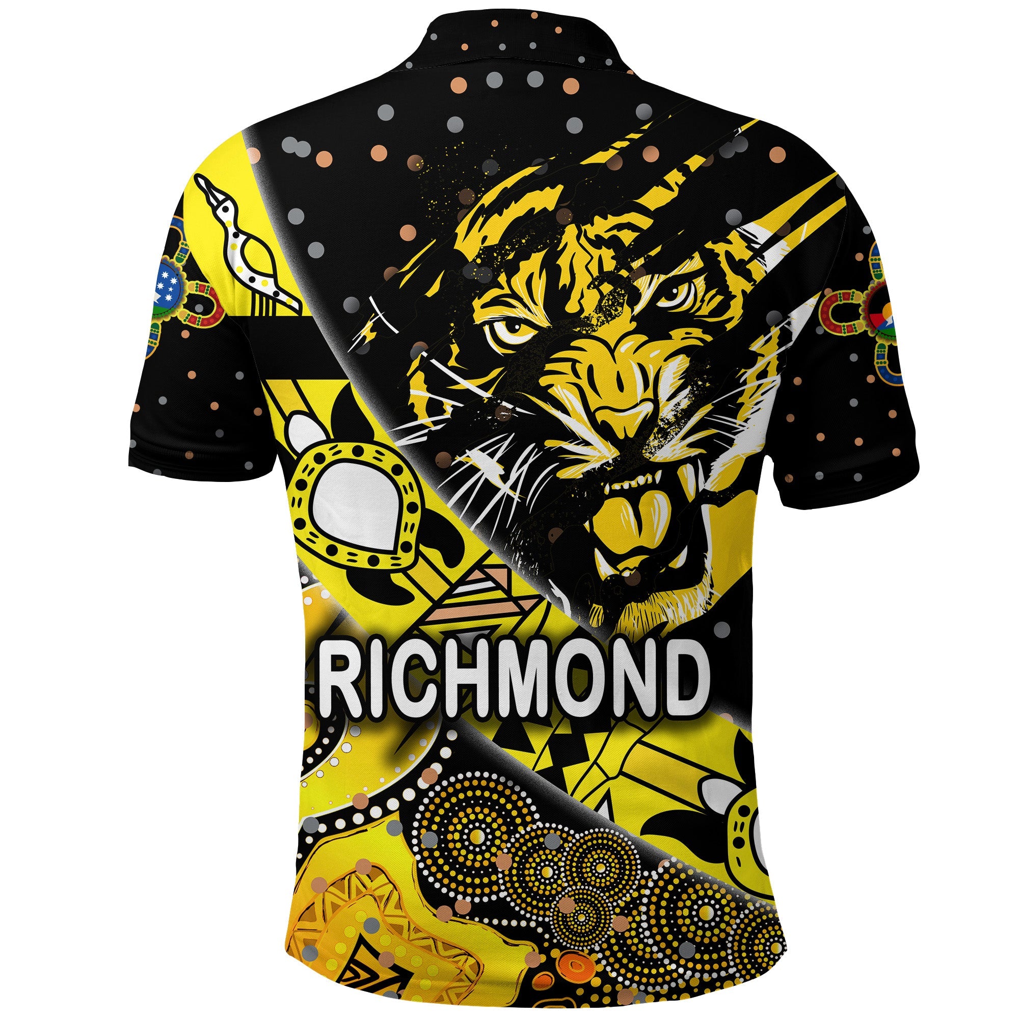 custom-personalised-richmond-tigers-polo-shirt-naidoc-heal-country-heal-our-nation-dotted