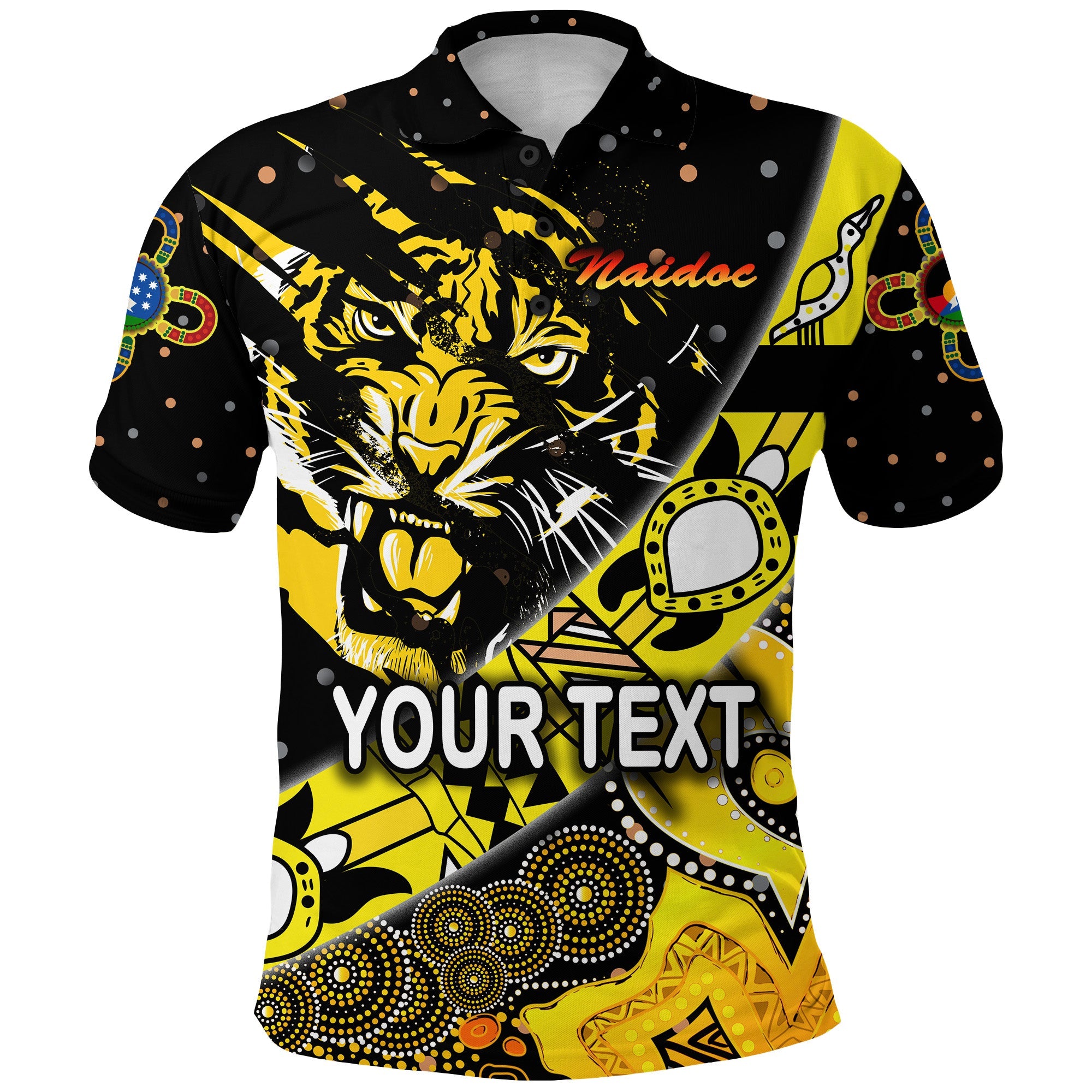 custom-personalised-richmond-tigers-polo-shirt-naidoc-heal-country-heal-our-nation-dotted