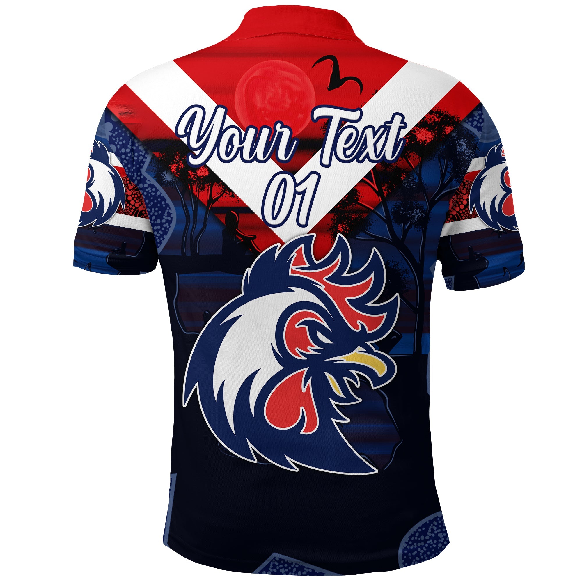 custom-personalised-ti-tree-roosters-polo-shirt-2021-indigenous-vibes-blue-custom-text-and-number