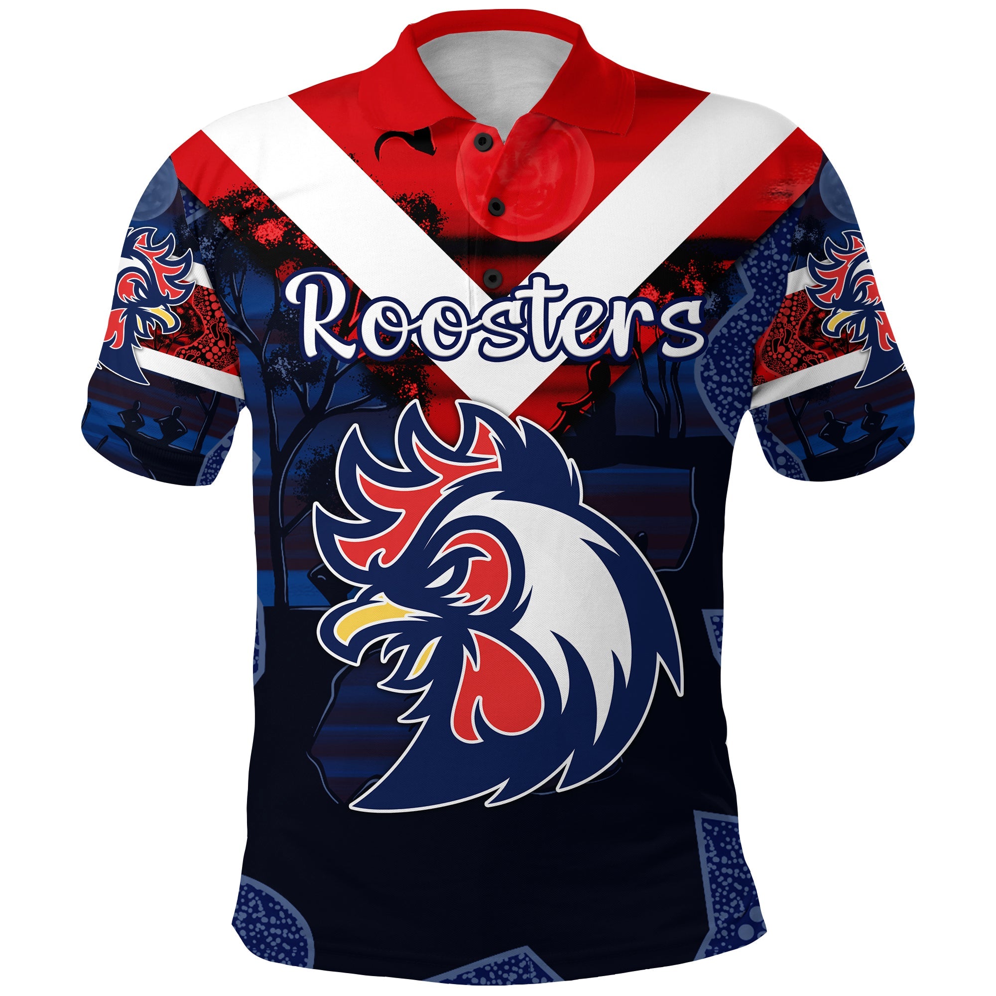 custom-personalised-ti-tree-roosters-polo-shirt-2021-indigenous-vibes-blue-custom-text-and-number