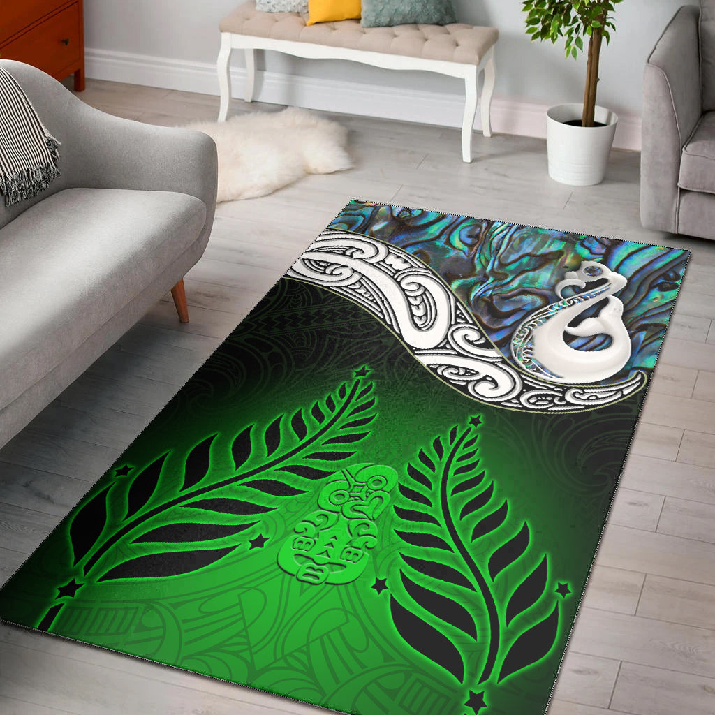 new-zealand-maori-area-rug-manaia-paua-shell-glitter-green