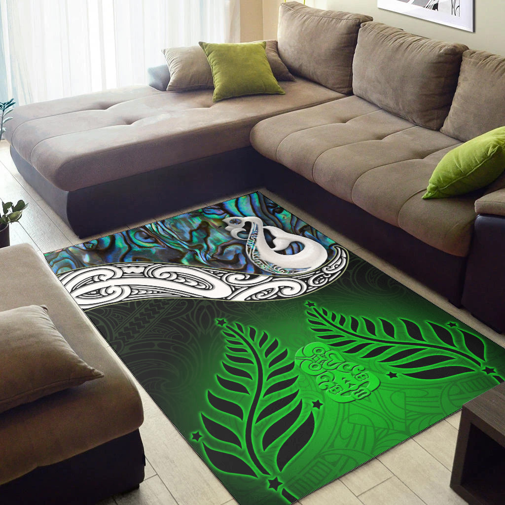 new-zealand-maori-area-rug-manaia-paua-shell-glitter-green