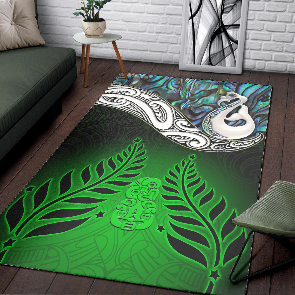 new-zealand-maori-area-rug-manaia-paua-shell-glitter-green