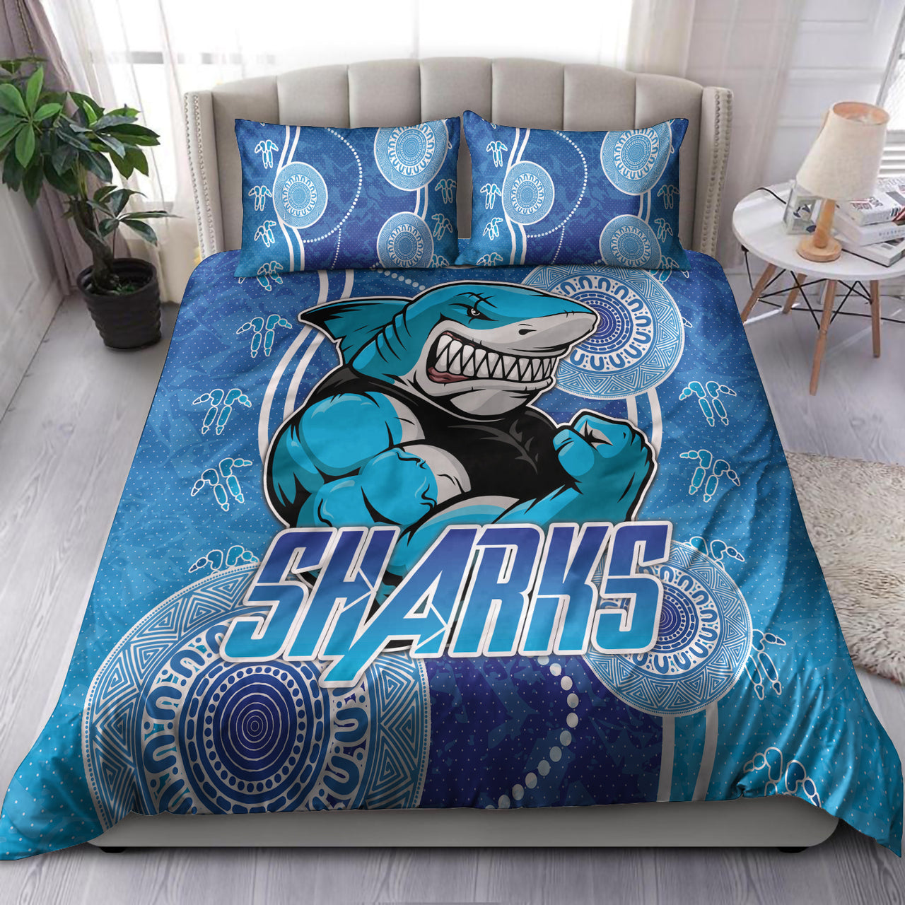sharks-rugby-bedding-set-custom-sutherland-sharks-bedding-set