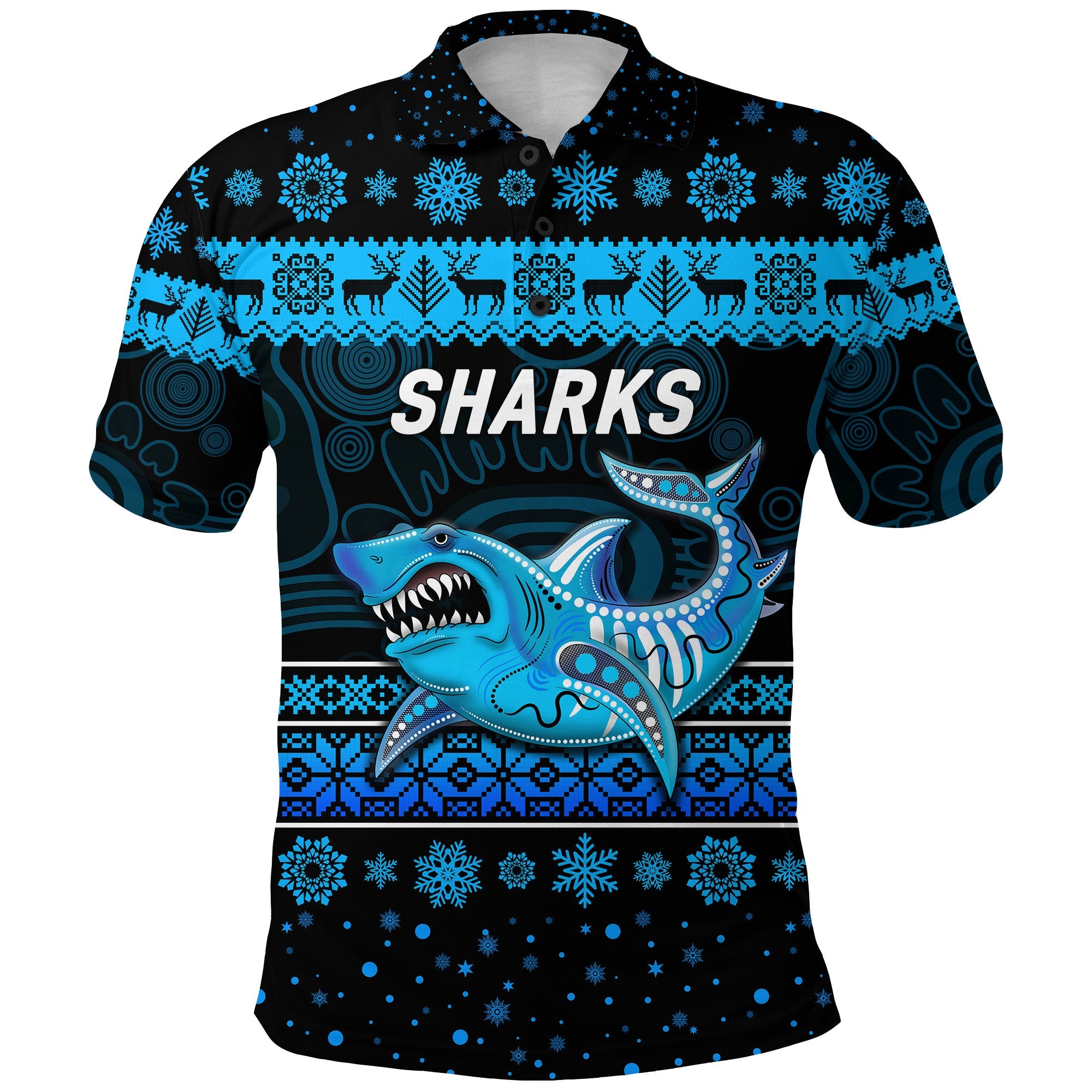 cronulla-sutherland-sharks-polo-shirt-christmas-simple-style-black