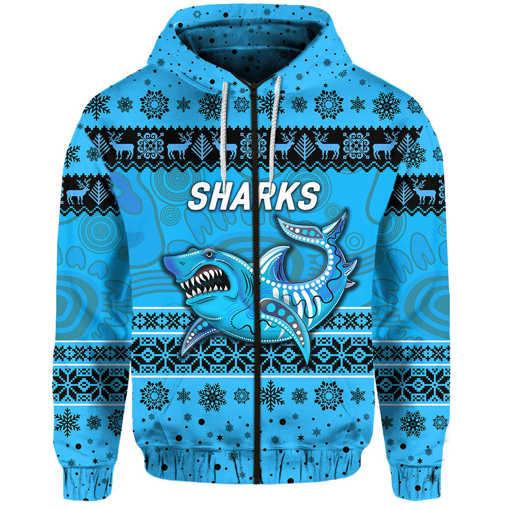 cronulla-sutherland-sharks-zip-hoodie-christmas-simple-style-blue