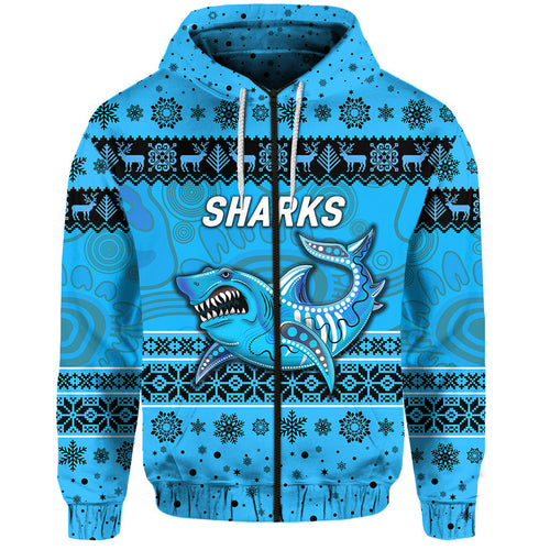 cronulla-sutherland-sharks-zip-hoodie-christmas-simple-style-blue