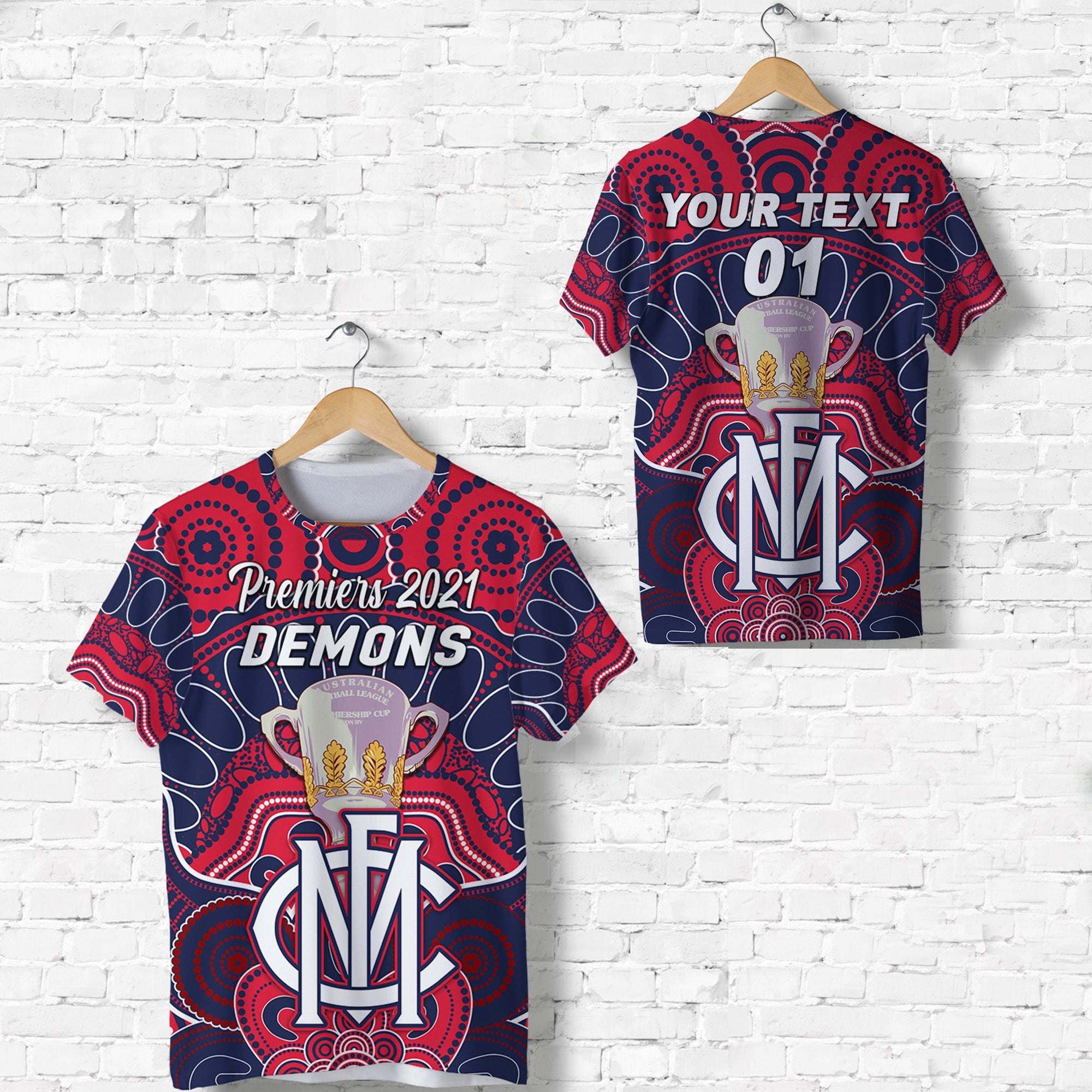 custom-personalised-melbourne-demons-indigenous-t-shirt-football-2021-premiers-trophy-custom-text-and-number