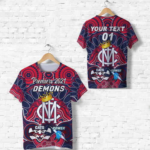 custom-personalised-melbourne-demons-indigenous-t-shirt-football-2021-premiers-the-king-custom-text-and-number
