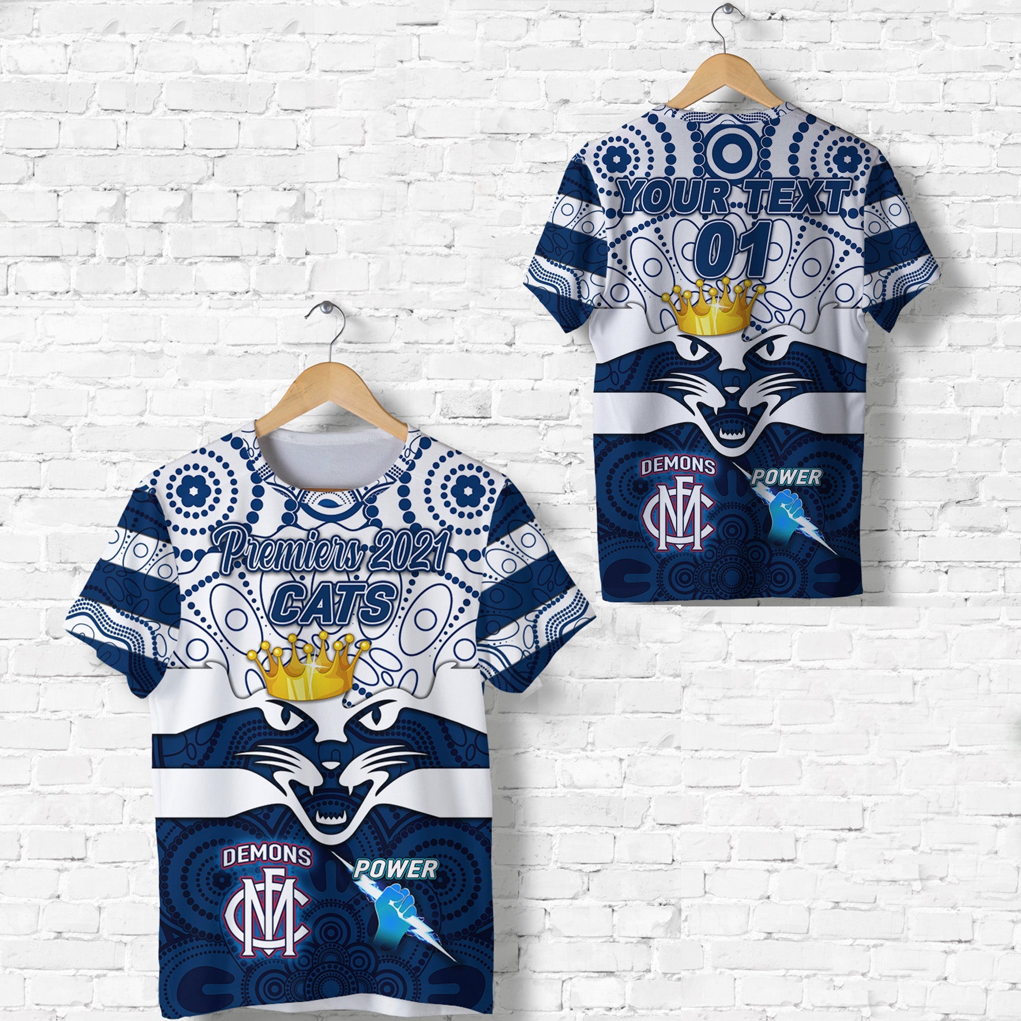 custom-personalised-geelong-cats-indigenous-t-shirt-football-2021-premiers-the-king-custom-text-and-number