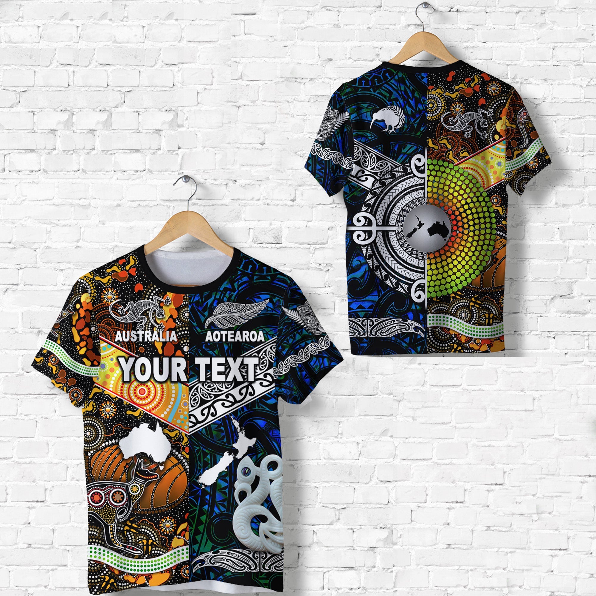 custom-personalised-new-zealand-maori-aotearoa-and-australia-aboriginal-t-shirt-together-blue