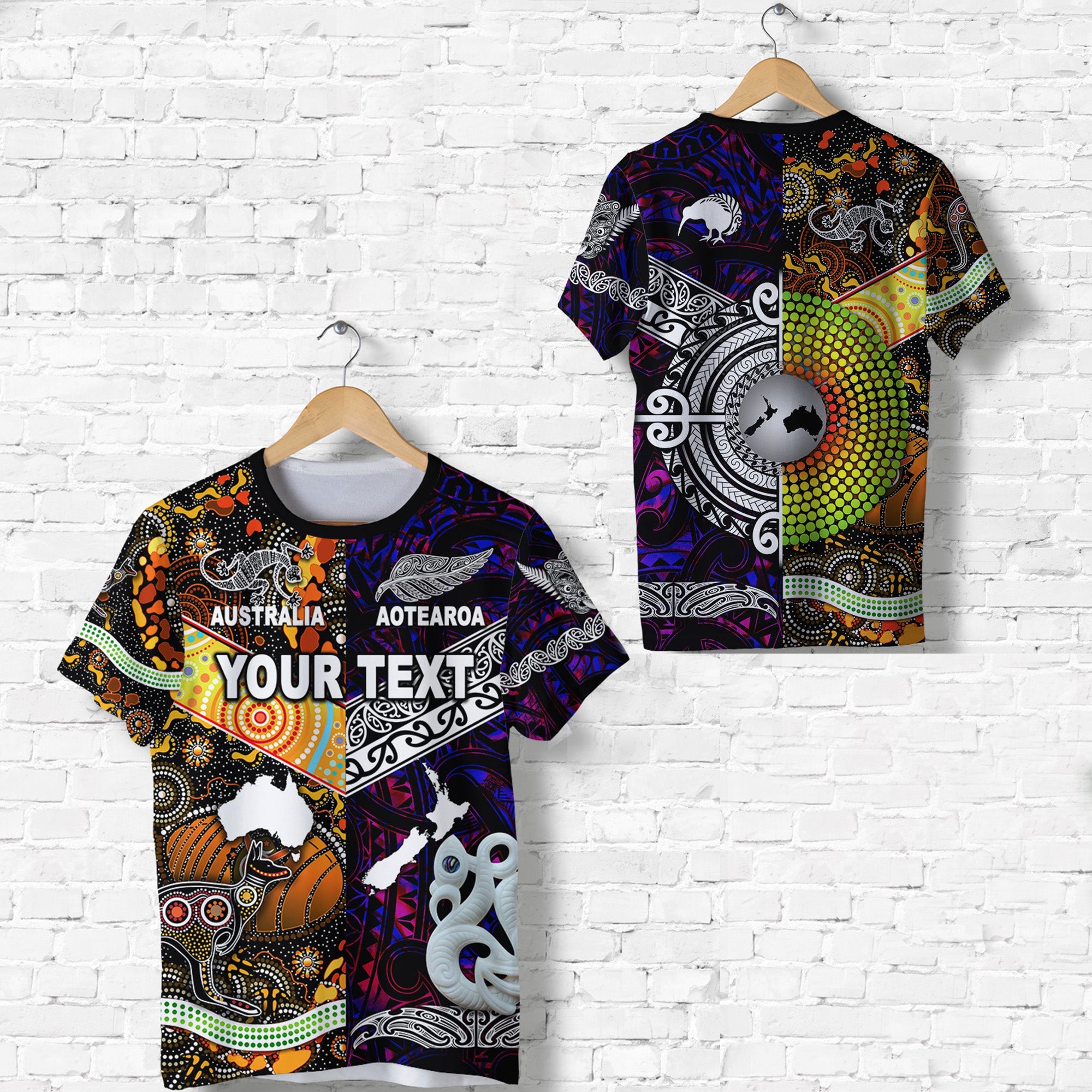 custom-personalised-new-zealand-maori-aotearoa-and-australia-aboriginal-t-shirt-together-purple
