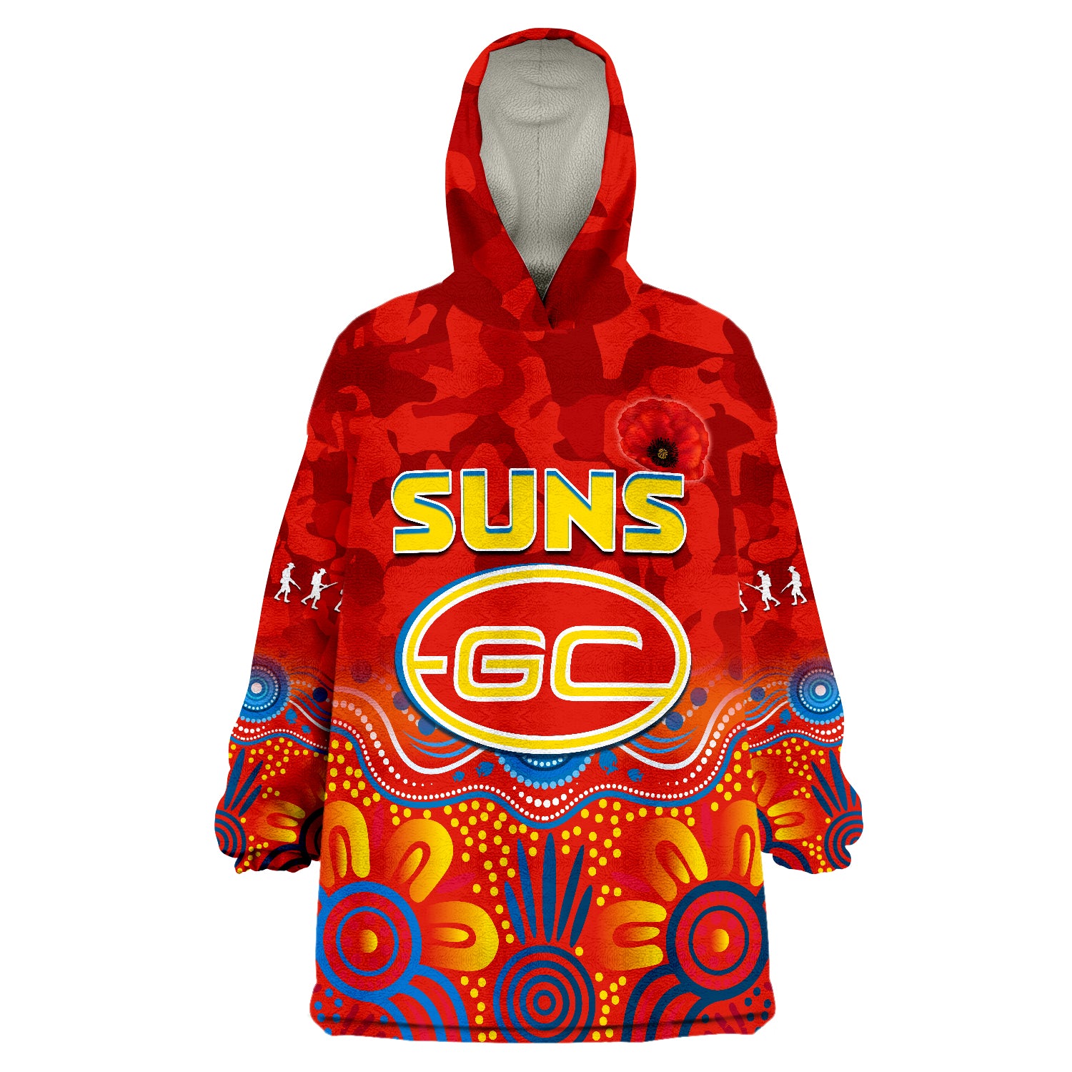 Suns ANZAC 2022 Gold Coast Aboriginal Poppy Wearable Blanket Hoodie LT13