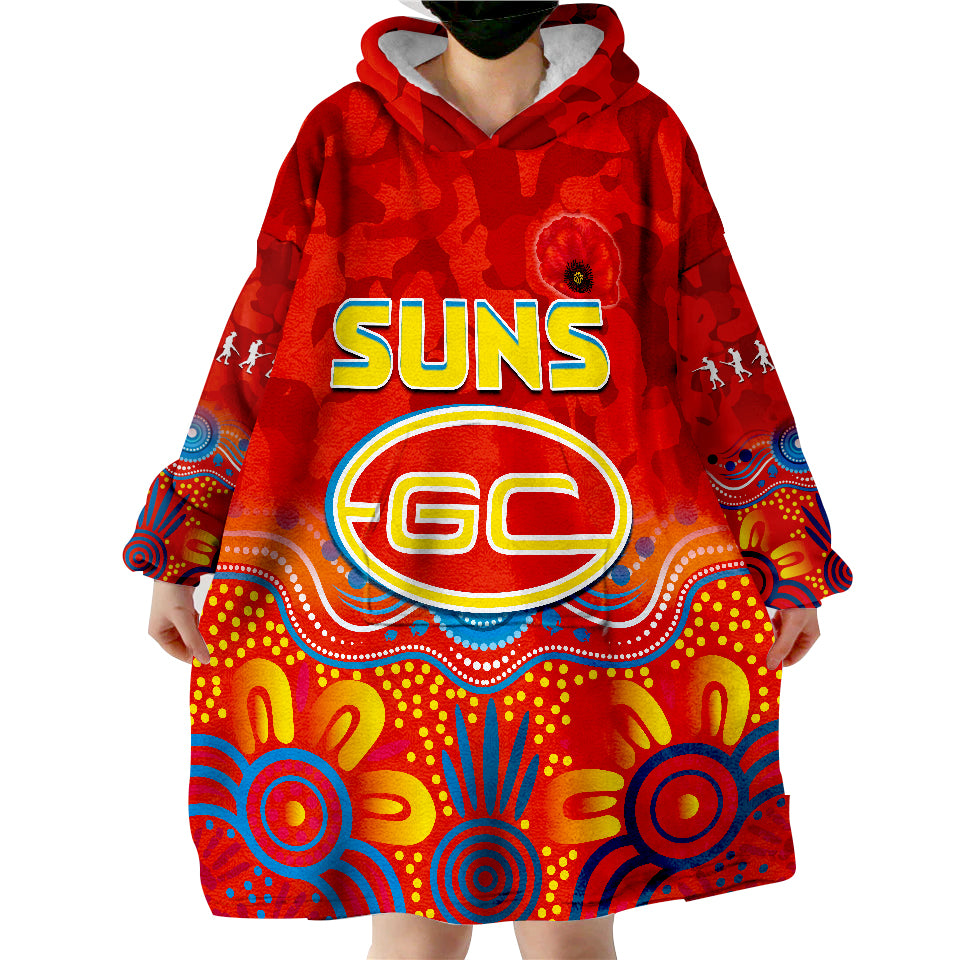 Suns ANZAC 2022 Gold Coast Aboriginal Poppy Wearable Blanket Hoodie LT13