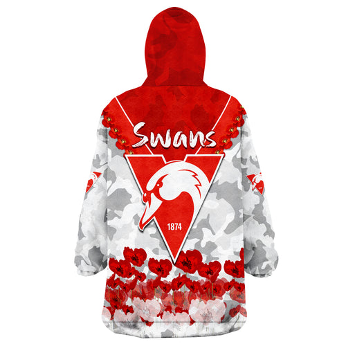 Swans ANZAC 2022 Bloods Sydney Poppy Flowers Wearable Blanket Hoodie LT13