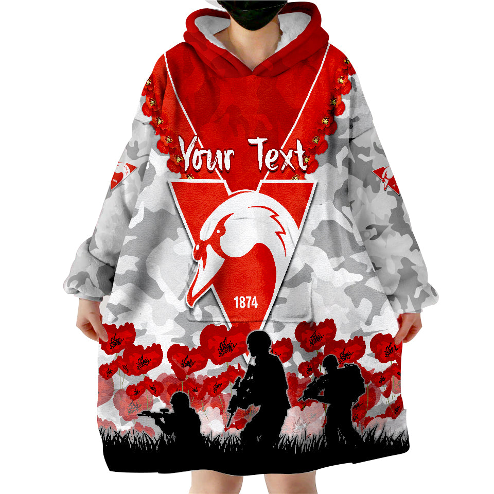 Swans ANZAC 2022 Bloods Sydney Poppy Flowers Wearable Blanket Hoodie LT13