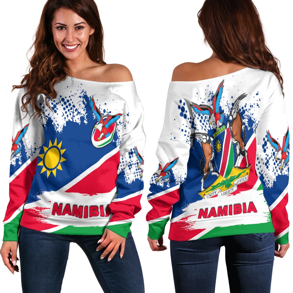 Rugbylife Namibia Women Off Shoulder Sweater Special Flag Style - Vibe Hoodie