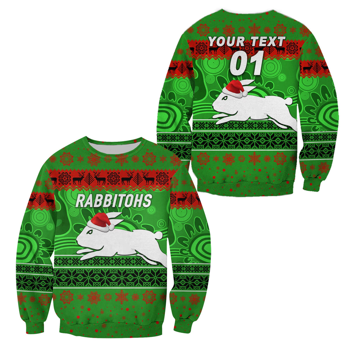 custom-personalised-south-sydney-rabbitohs-sweatshirt-christmas-simple-style-green