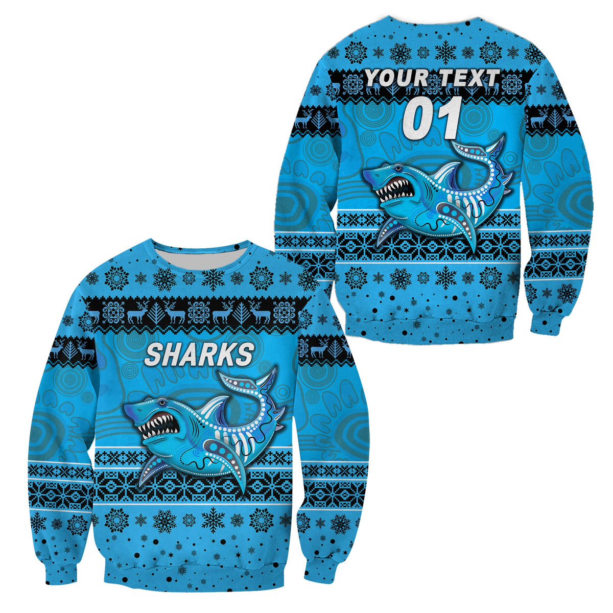 custom-personalised-cronulla-sutherland-sharks-sweatshirt-christmas-simple-style-blue