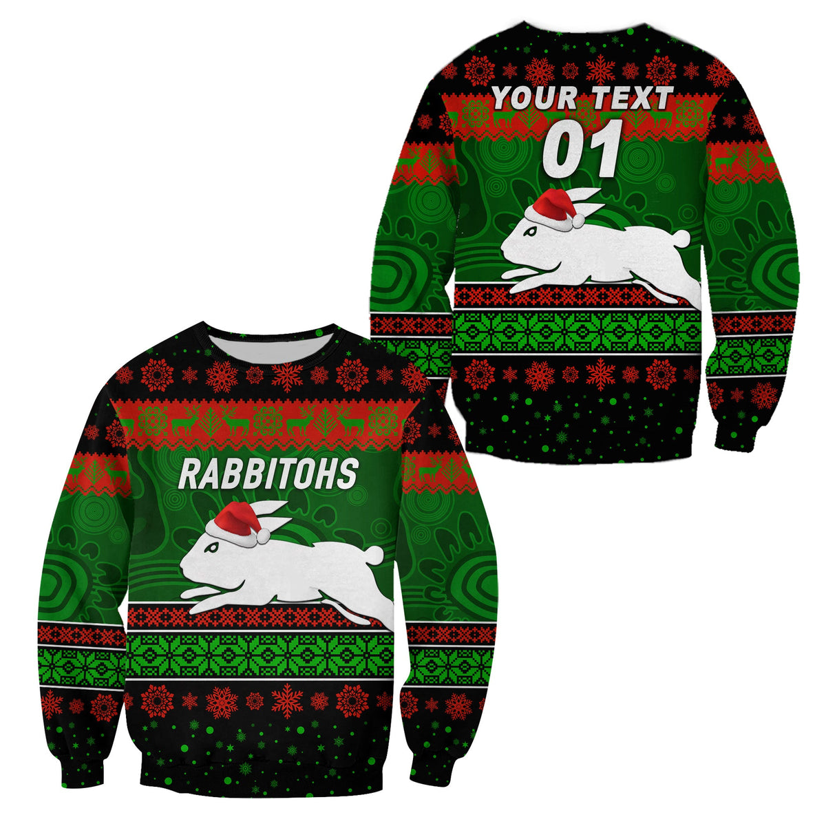 custom-personalised-south-sydney-rabbitohs-sweatshirt-christmas-simple-style-black