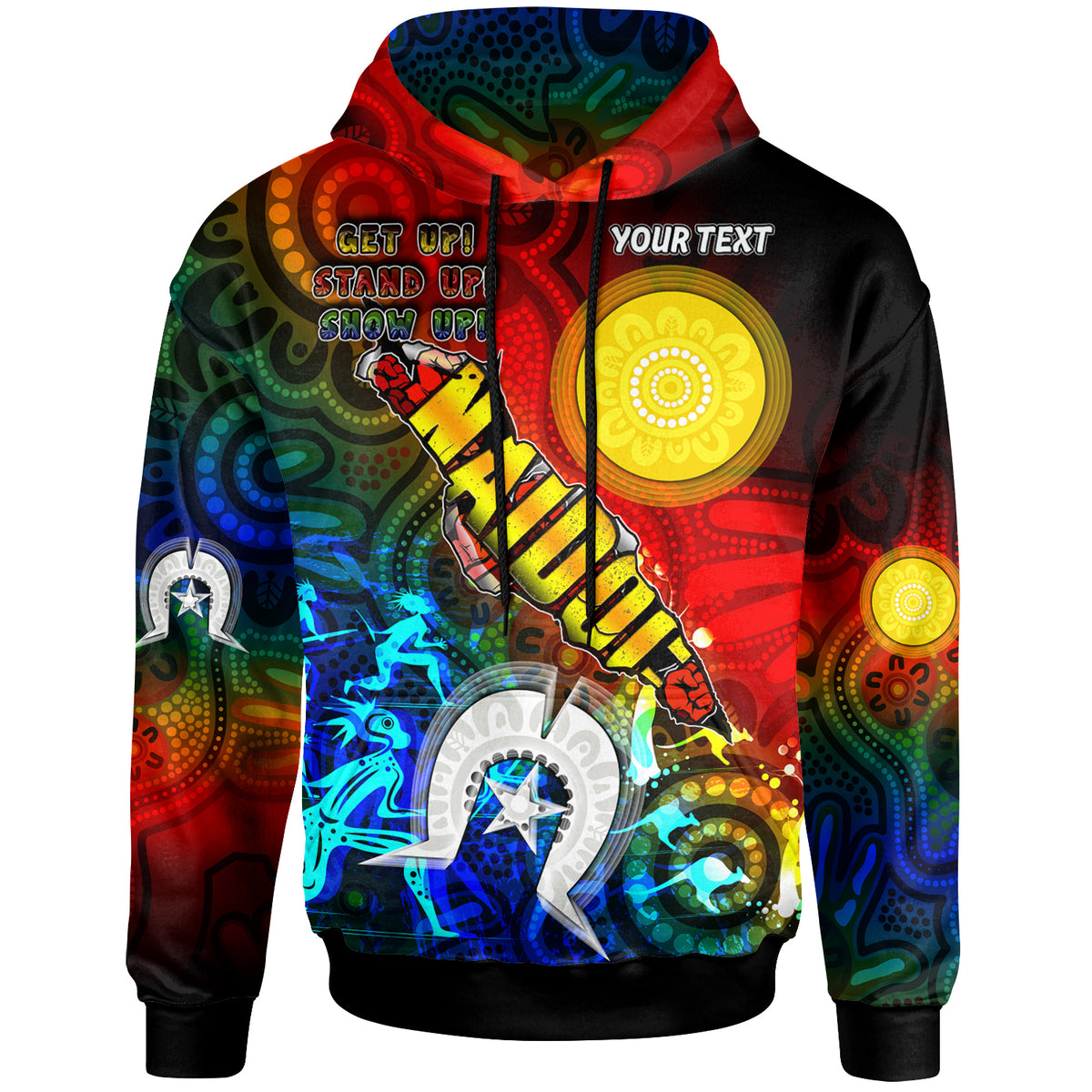 australia-naidoc-week-2023-hoodie-custom-naidoc-week-2023-aboriginal-inspired-dot-art-painting-with-hunting-get-up-stand-up-show-up-hoodie