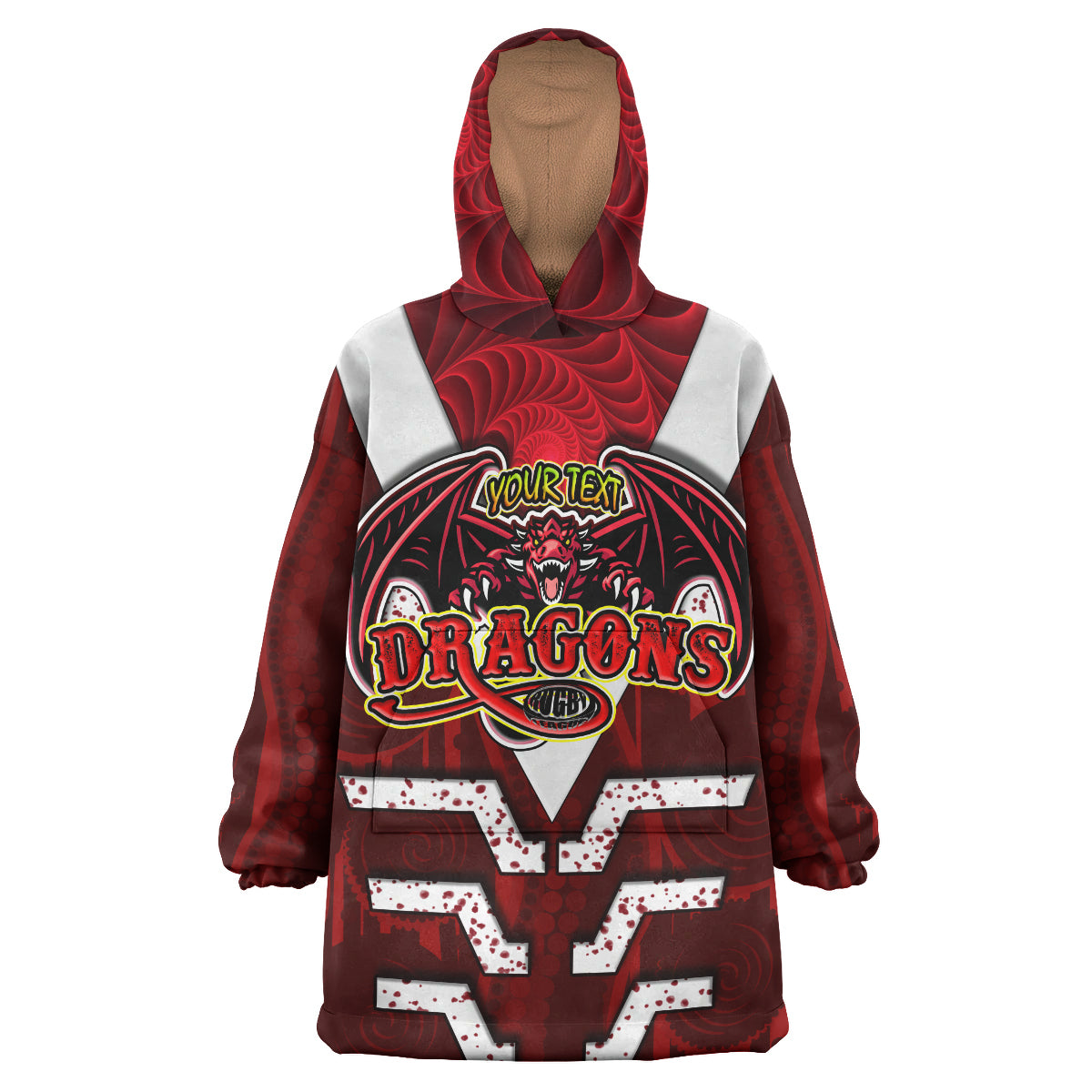 st-george-rugby-snug-hoodie-custom-dragons-with-rugby-ball-aboriginal-patterns-oodie-blanket