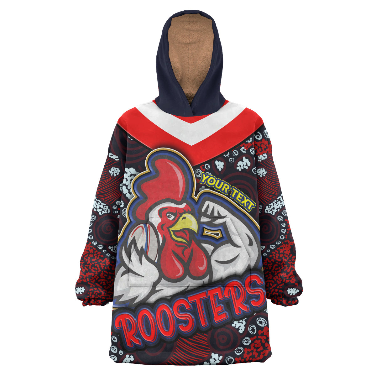 roosters-rugby-snug-hoodie-custom-roosters-rugby-ball-with-aboriginal-contemporary-dot-painting-pattern-oodie-blanket