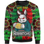rabbitohs-rugby-custom-sweatshirt-rabbitohs-with-rugby-ball-aboriginal-style-of-dot-painting-patterns-custom-sweatshirt