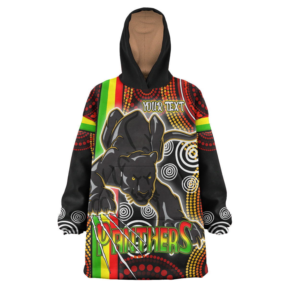 panthers-rugby-snug-hoodie-custom-black-panther-with-aboriginal-contemporary-dot-painting-pattern-oodie-blanket