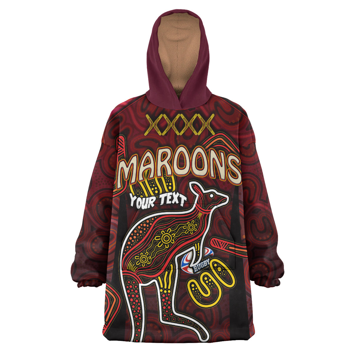 maroons-rugby-snug-hoodie-custom-qld-maroons-kangaroo-with-aboriginal-culture-oodie-blanket