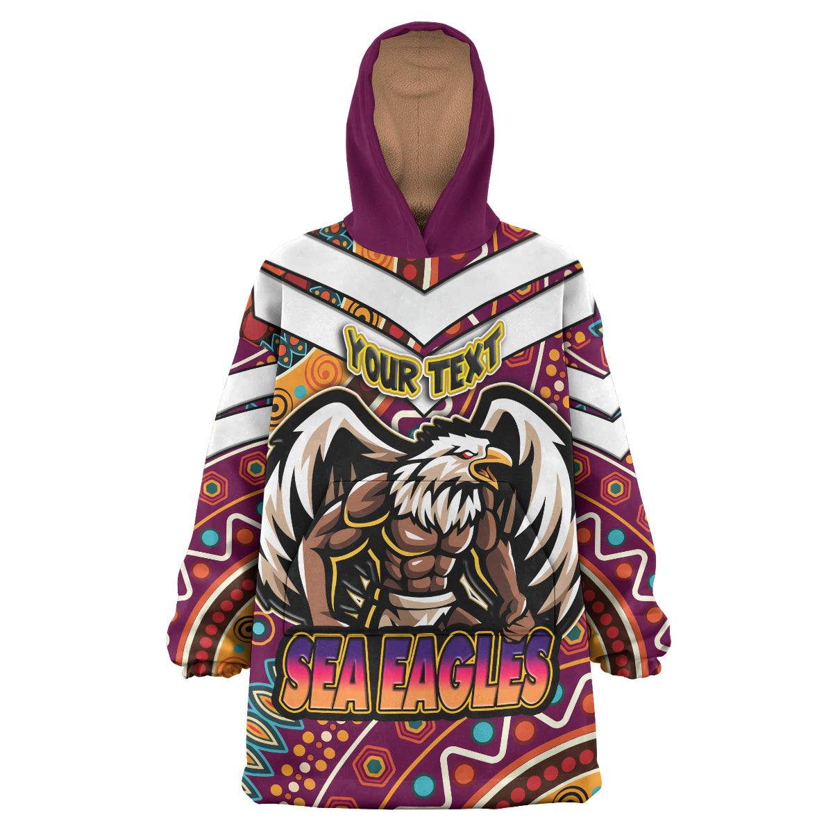 sea-eagles-rugby-snug-hoodie-custom-eagle-strong-with-aboriginal-patterns-oodie-blanket