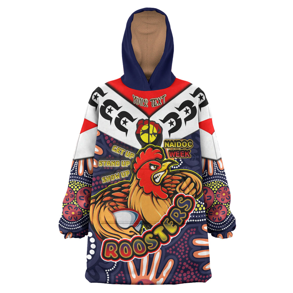 roosters-rugby-snug-hoodie-custom-naidoc-week-roosters-rugby-ball-with-aboriginal-dot-painting-pattern-oodie-blanket