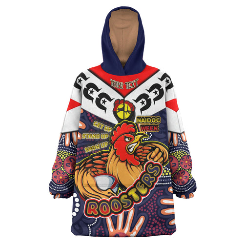 roosters-rugby-snug-hoodie-custom-naidoc-week-roosters-rugby-ball-with-aboriginal-dot-painting-pattern-oodie-blanket