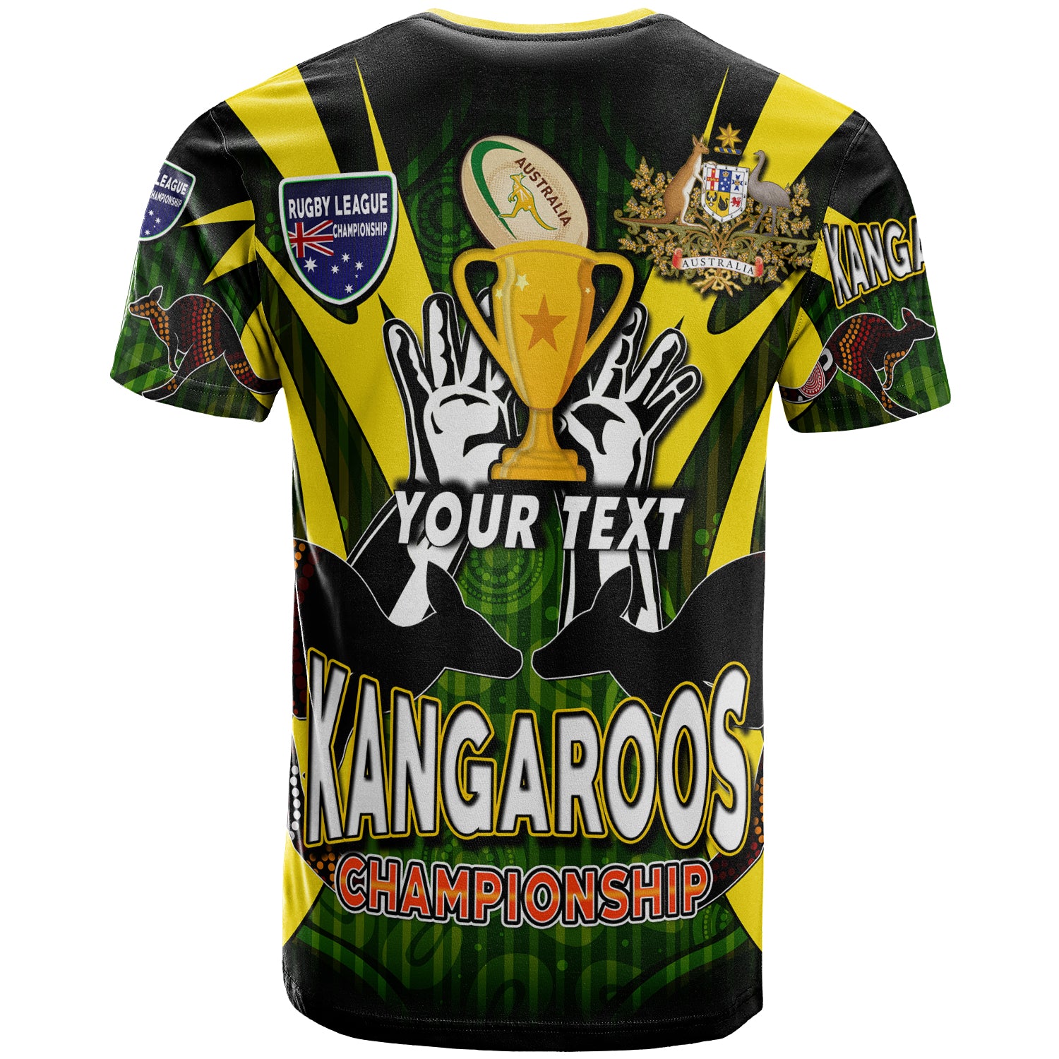 kangaroos-rugby-t-shirt-custom-kangaroo-rugby-league-coat-of-arms-aboriginal-culture-personalised-player-and-number-t-shirt