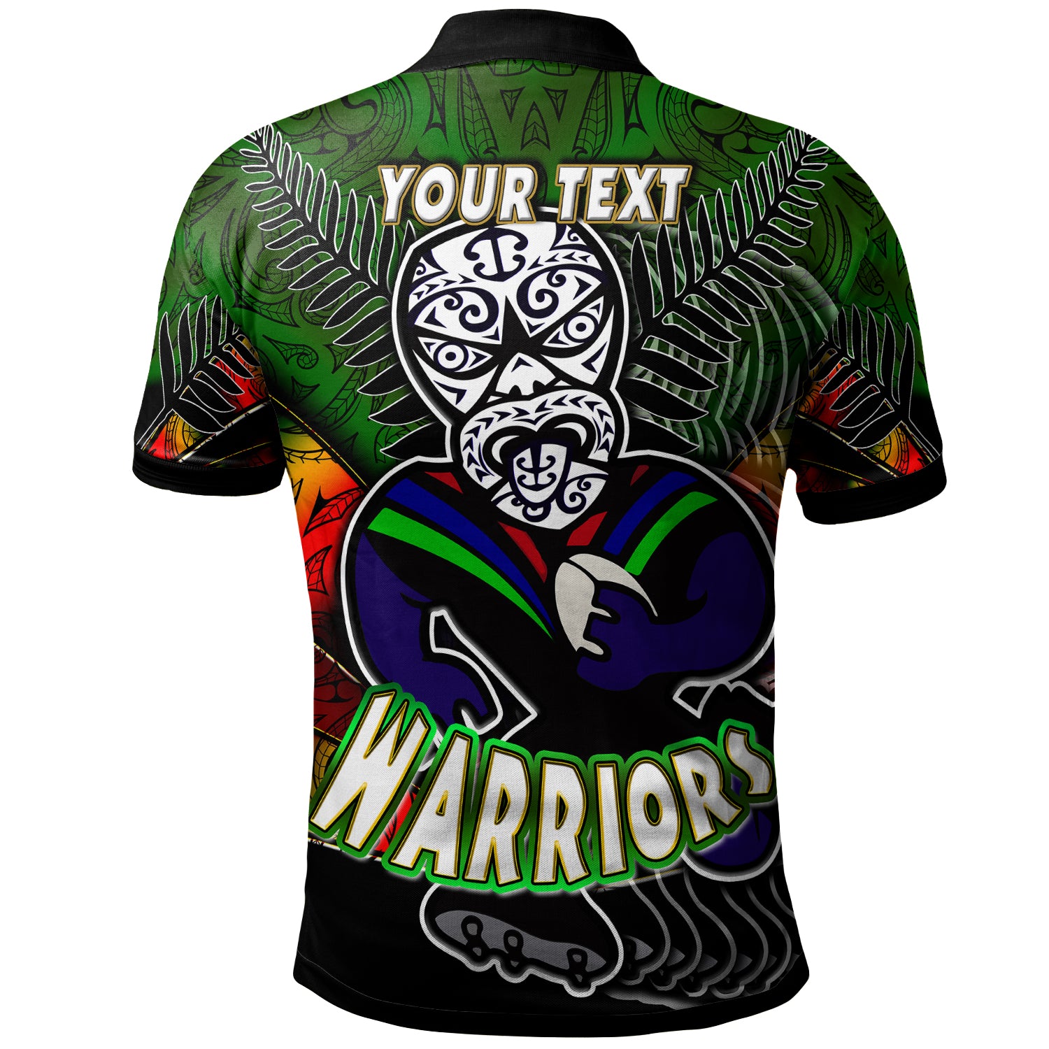 warriors-rugby-polo-shirt-custom-warrios-maori-mask-rugby-player-maori-style-ethnic-ornament-pattern-player-and-number-polo-shirt