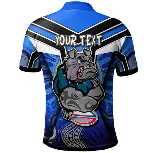 bulldogs-rugby-polo-shirt-custom-bulldog-rugby-ball-with-aboriginal-pattern-personalised-player-and-number-polo-shirt