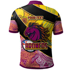 broncos-rugby-polo-shirt-custom-broncos-horse-rugby-with-aboriginal-dot-painting-personalised-player-and-number-polo-shirt