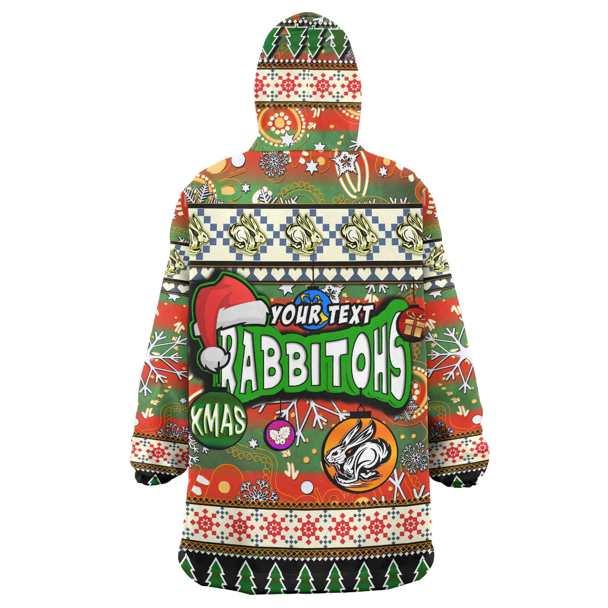 rabbitohs-rugby-christmas-snug-hoodie-custom-xmas-rabbitohs-christmas-balls-snowflake-with-aboriginal-patterns-wearable-blanket-hoodie