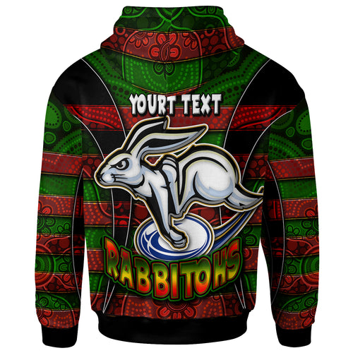 rabbitohs-rugby-hoodie-custom-rabbit-aboriginal-style-pattern-personalised-player-and-number-hoodie