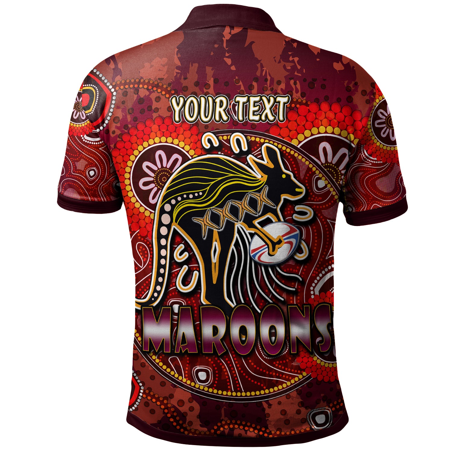 maroons-rugby-polo-shirt-custom-maroons-kangaroo-with-aboriginal-style-of-dot-painting-personalised-player-and-number-polo-shirt