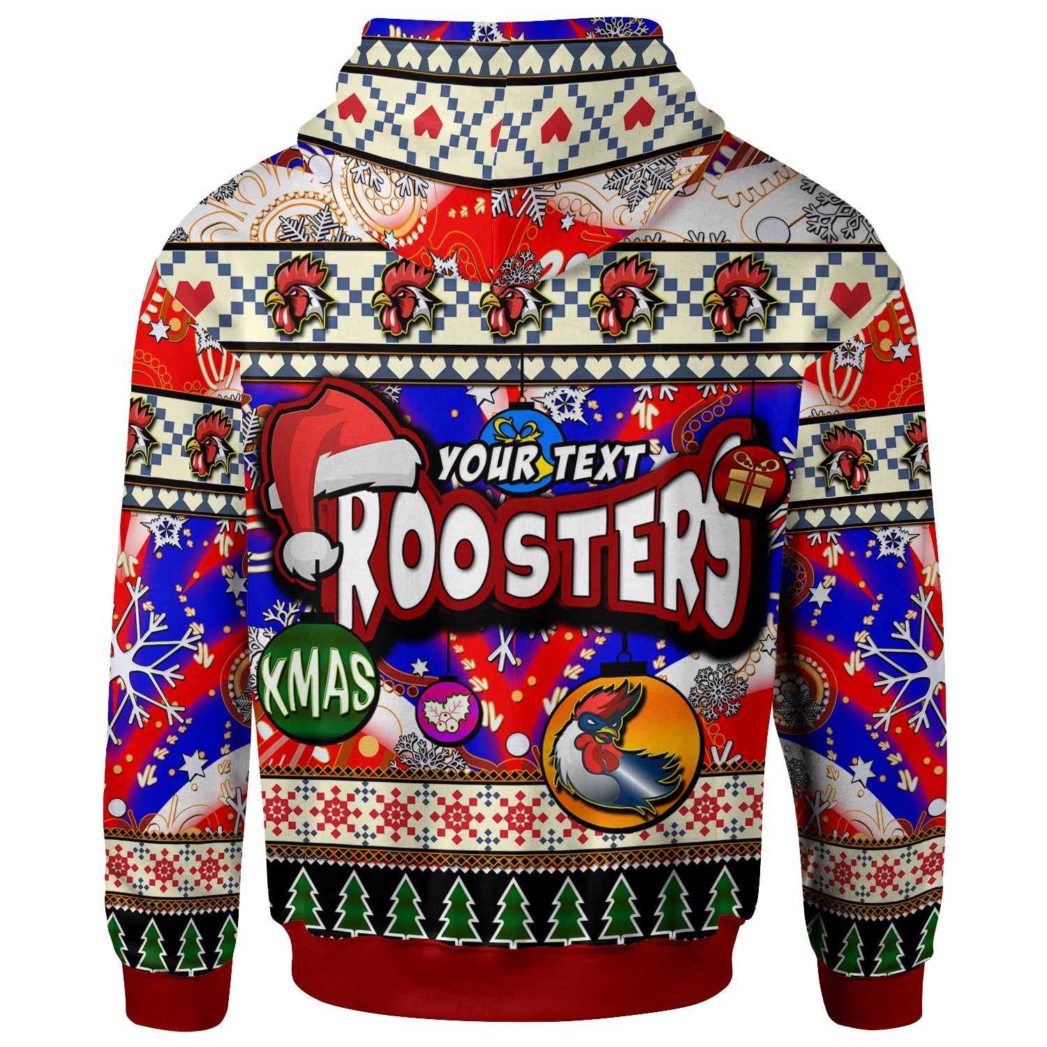 roosters-rugby-christmas-hoodie-custom-xmas-roosters-christmas-balls-snowflake-with-aboriginal-patterns-hoodie